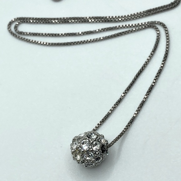 VTG Sterling Silver & Cz Crystal Sparkle Ball Affixed Pendant 16” - Picture 8 of 8